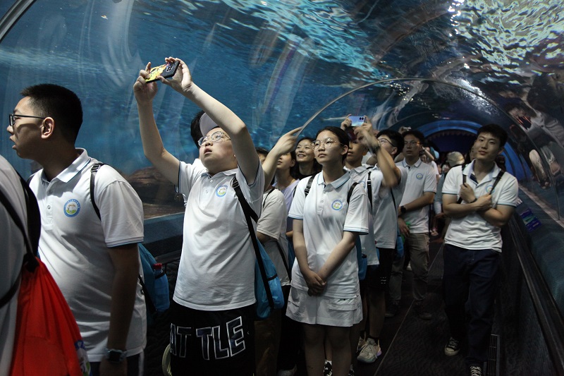 参观上海海洋水族馆。2